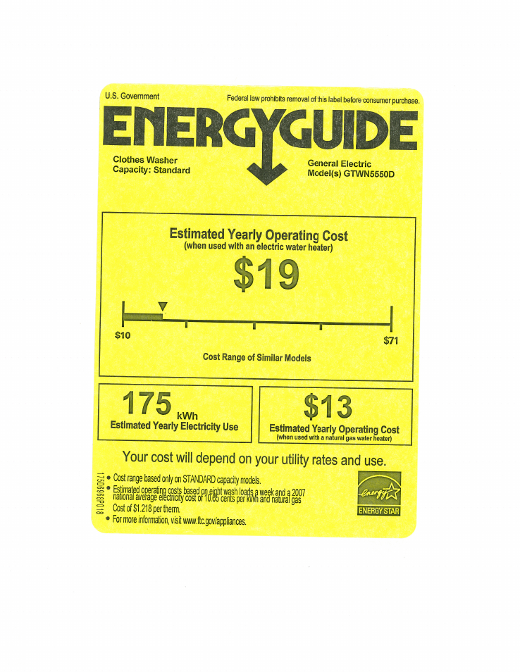 GE GTWN5550DWW User Manual | 1 page