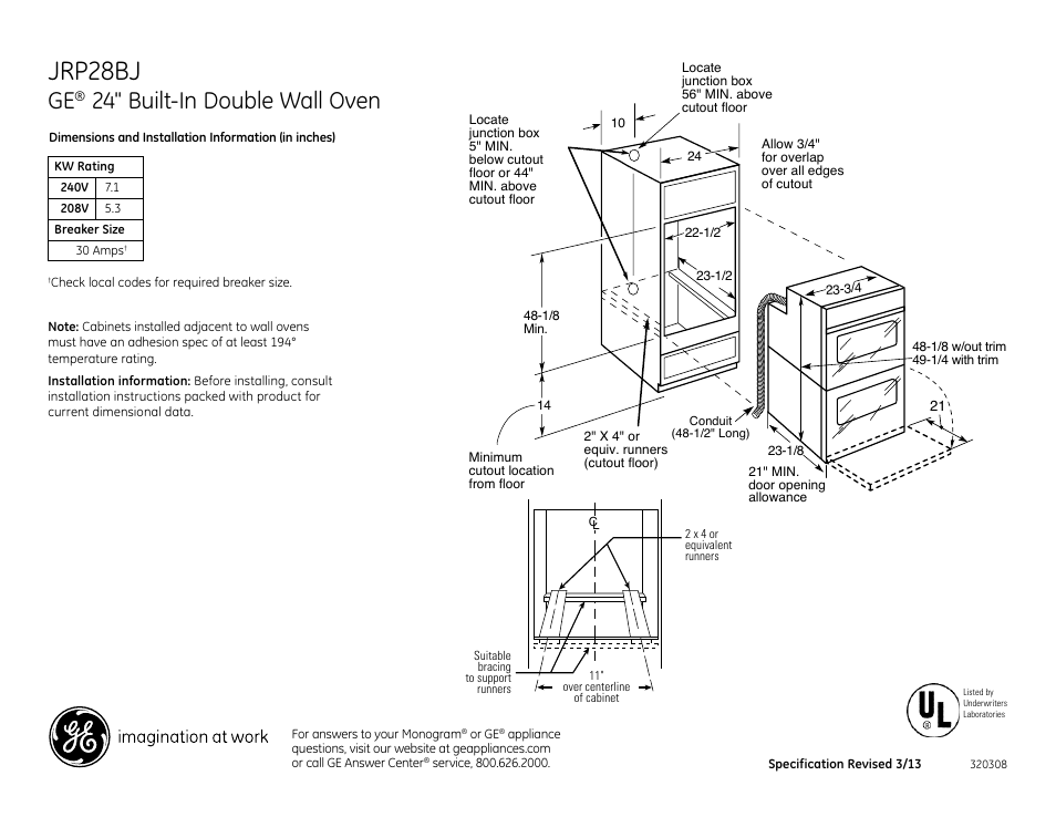 GE JRP28BJBB User Manual | 2 pages