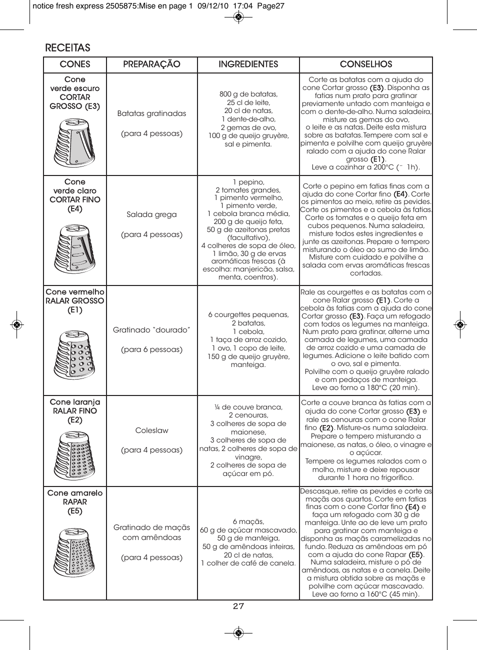 Receitas | Moulinex FRESH EXPRESS DJ750G User Manual | Page 31 / 76