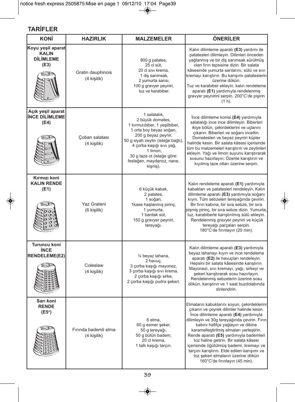 Tarifler | Moulinex FRESH EXPRESS DJ750G User Manual | Page 43 / 76