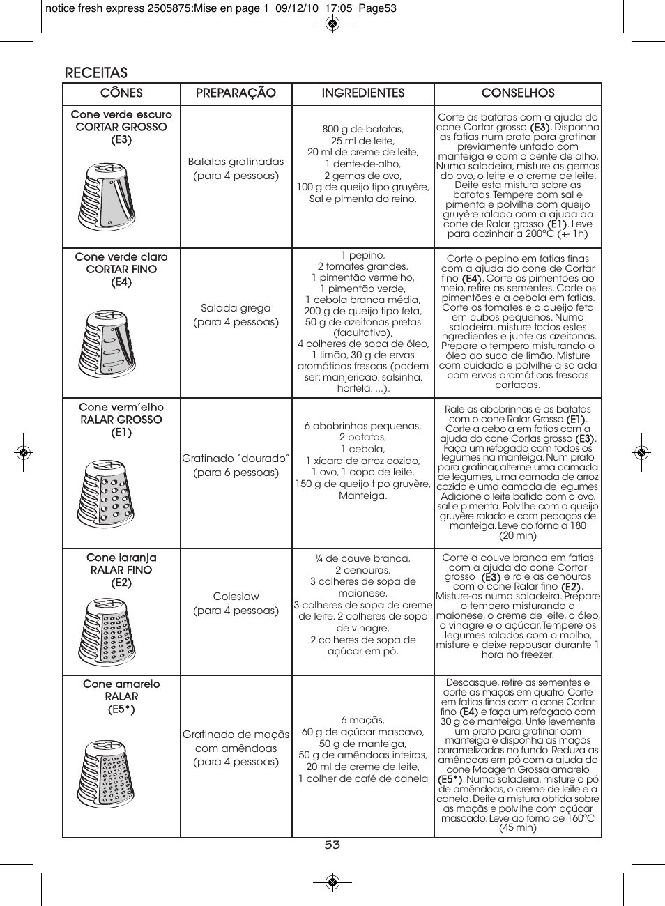 Receitas | Moulinex FRESH EXPRESS DJ750G User Manual | Page 57 / 76