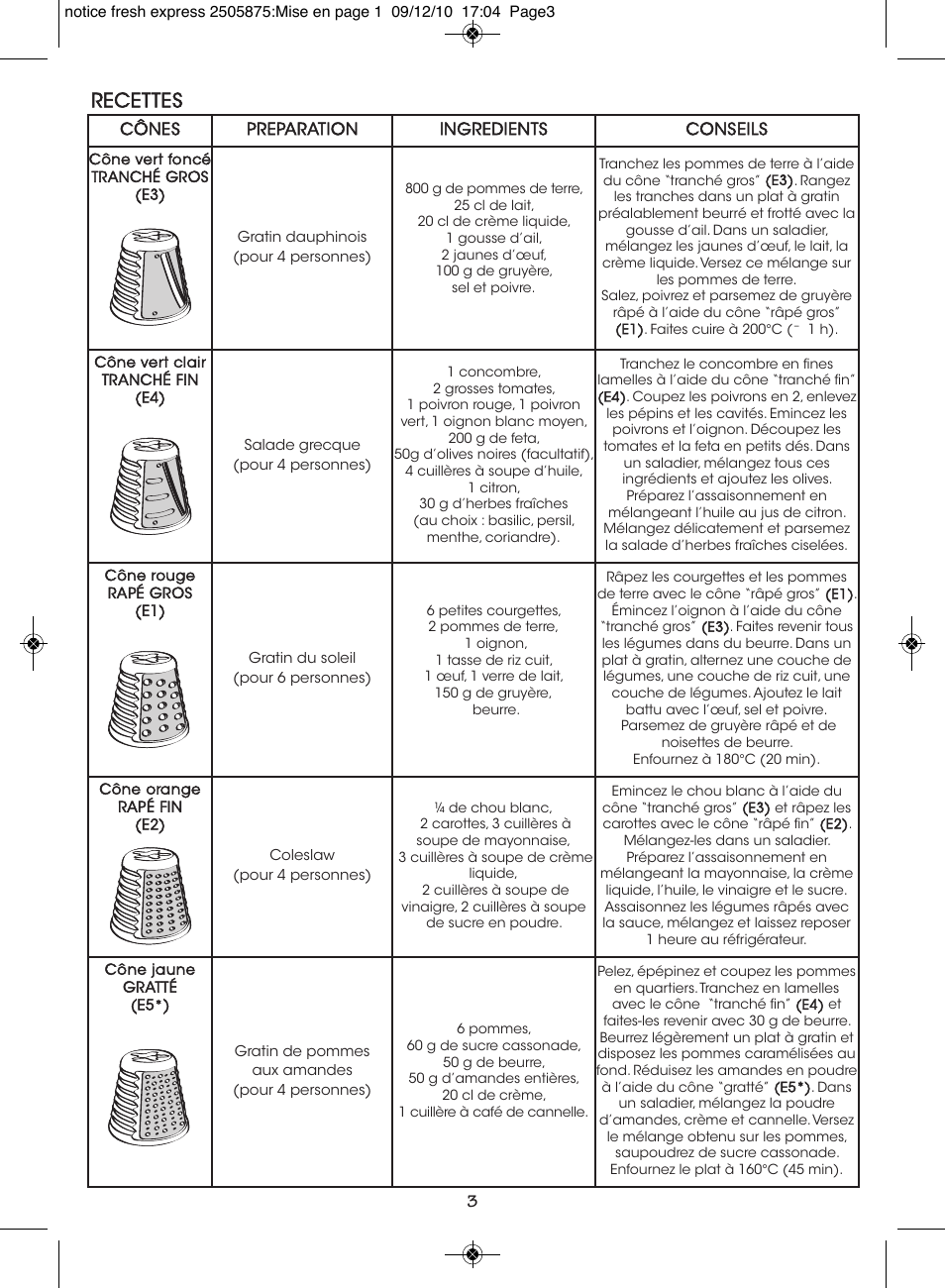 Recettes | Moulinex FRESH EXPRESS DJ750G User Manual | Page 7 / 76