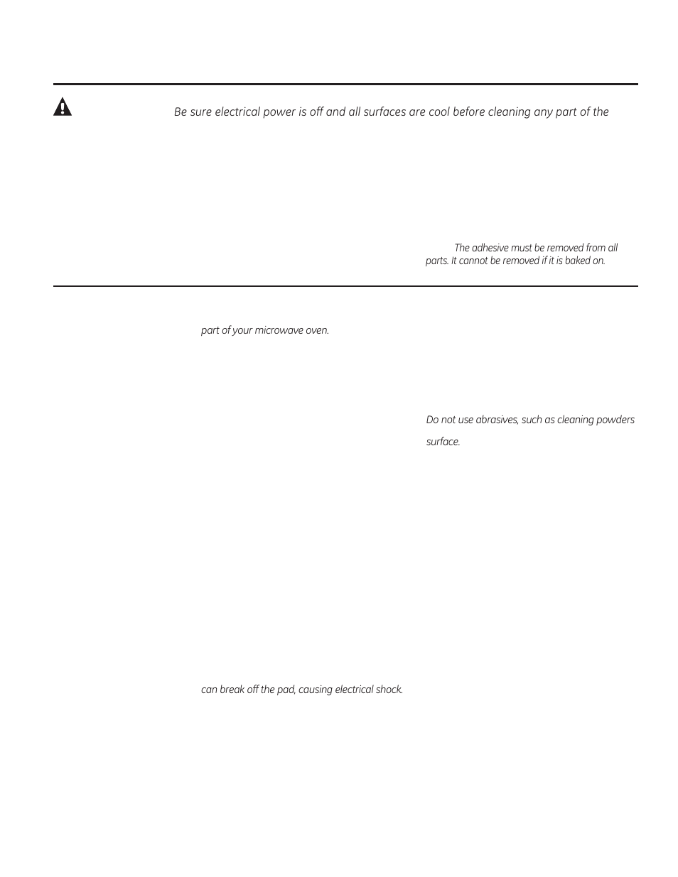 Care and cleaning of the cooking center, Warning | GE JTP90DPBB User Manual | Page 35 / 88