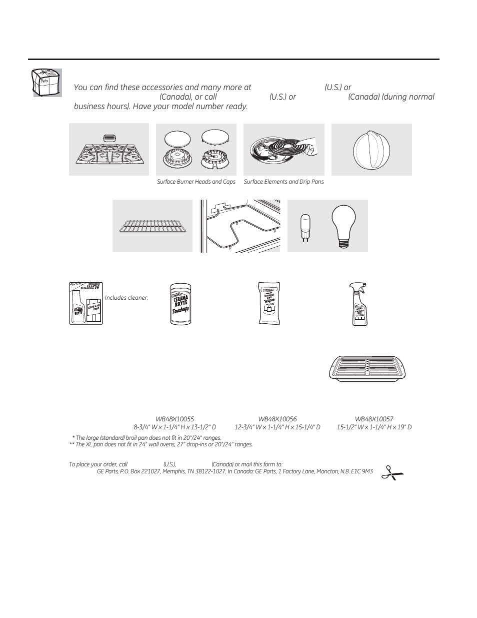 Accessories, Broiler pan order form | GE JTP90DPBB User Manual | Page 42 / 88