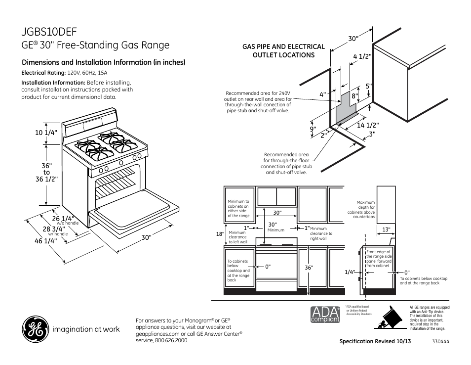 GE JGBS10DEFWW User Manual | 2 pages