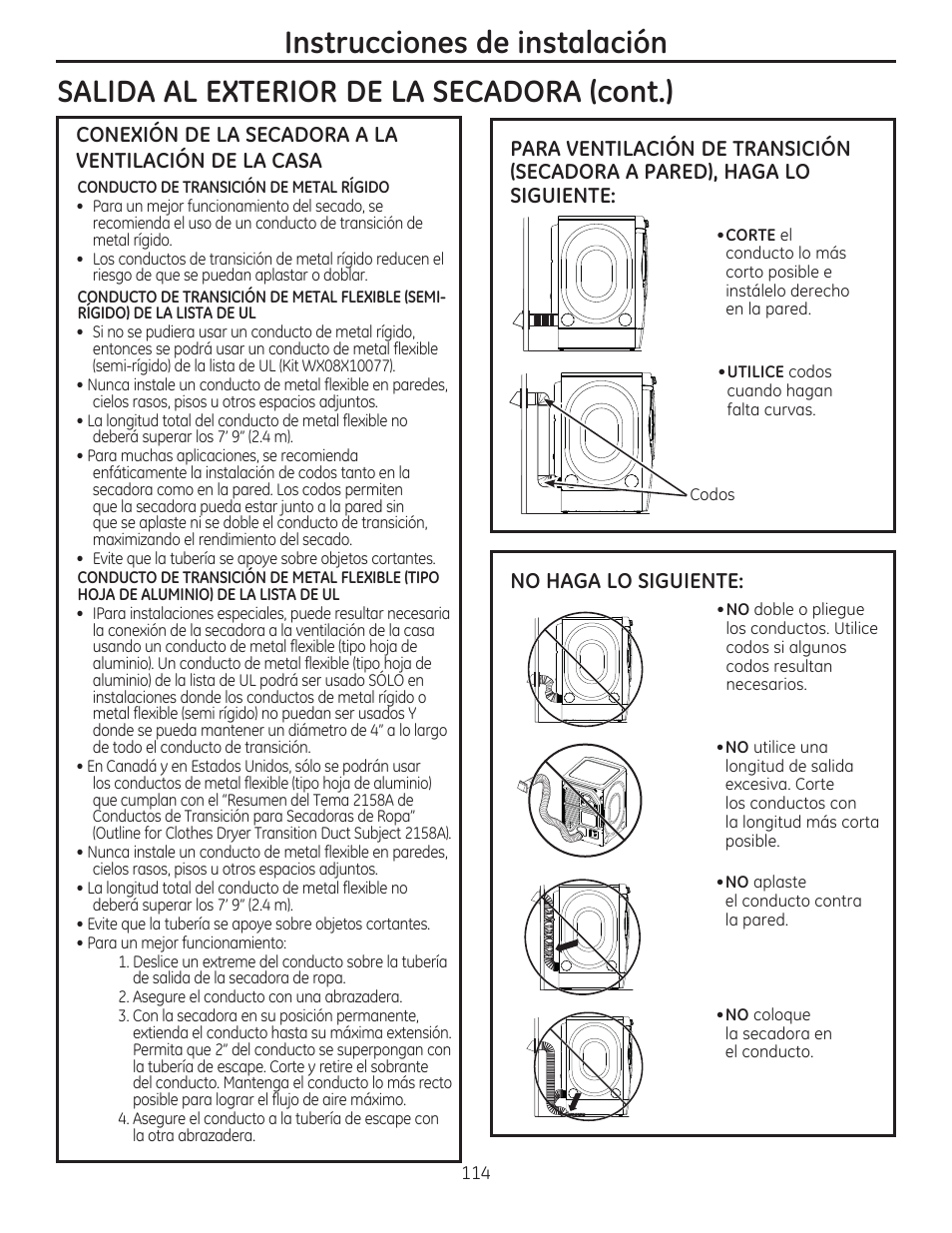 No haga lo siguiente | GE GFDR480GFWW User Manual | Page 114 / 144