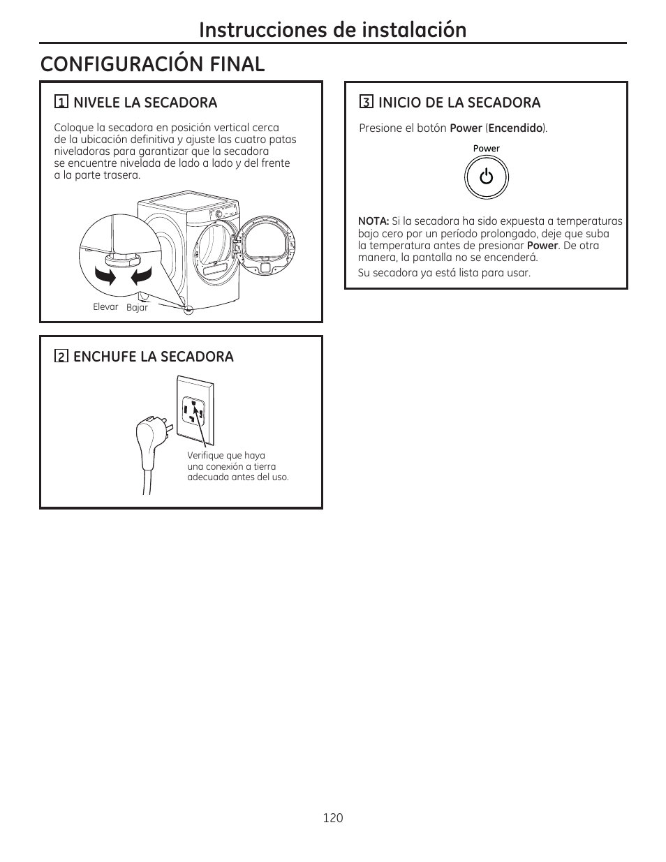 Instrucciones de instalación, Configuración final | GE GFDR480GFWW User Manual | Page 120 / 144