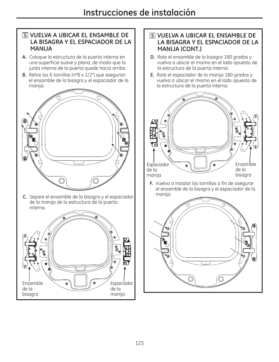 Instrucciones de instalación | GE GFDR480GFWW User Manual | Page 123 / 144