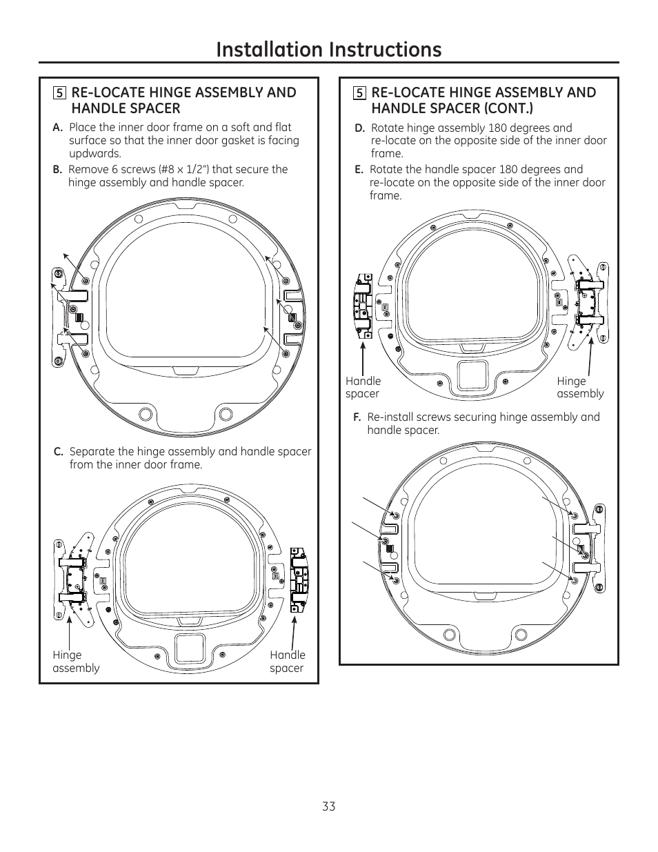 Installation instructions | GE GFDR480GFWW User Manual | Page 33 / 144