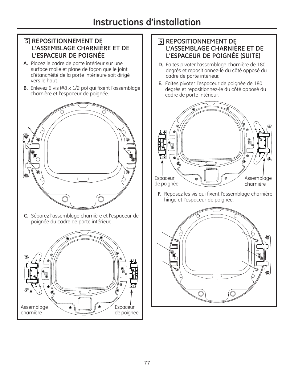Instructions d’installation | GE GFDR480GFWW User Manual | Page 77 / 144