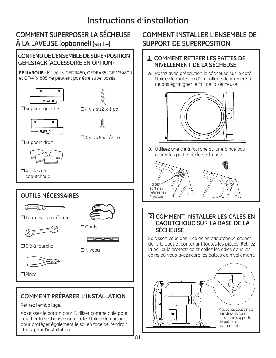 Instructions d’installation, Comment préparer l’installation, Outils nécessaires | GE GFDR480GFWW User Manual | Page 81 / 144