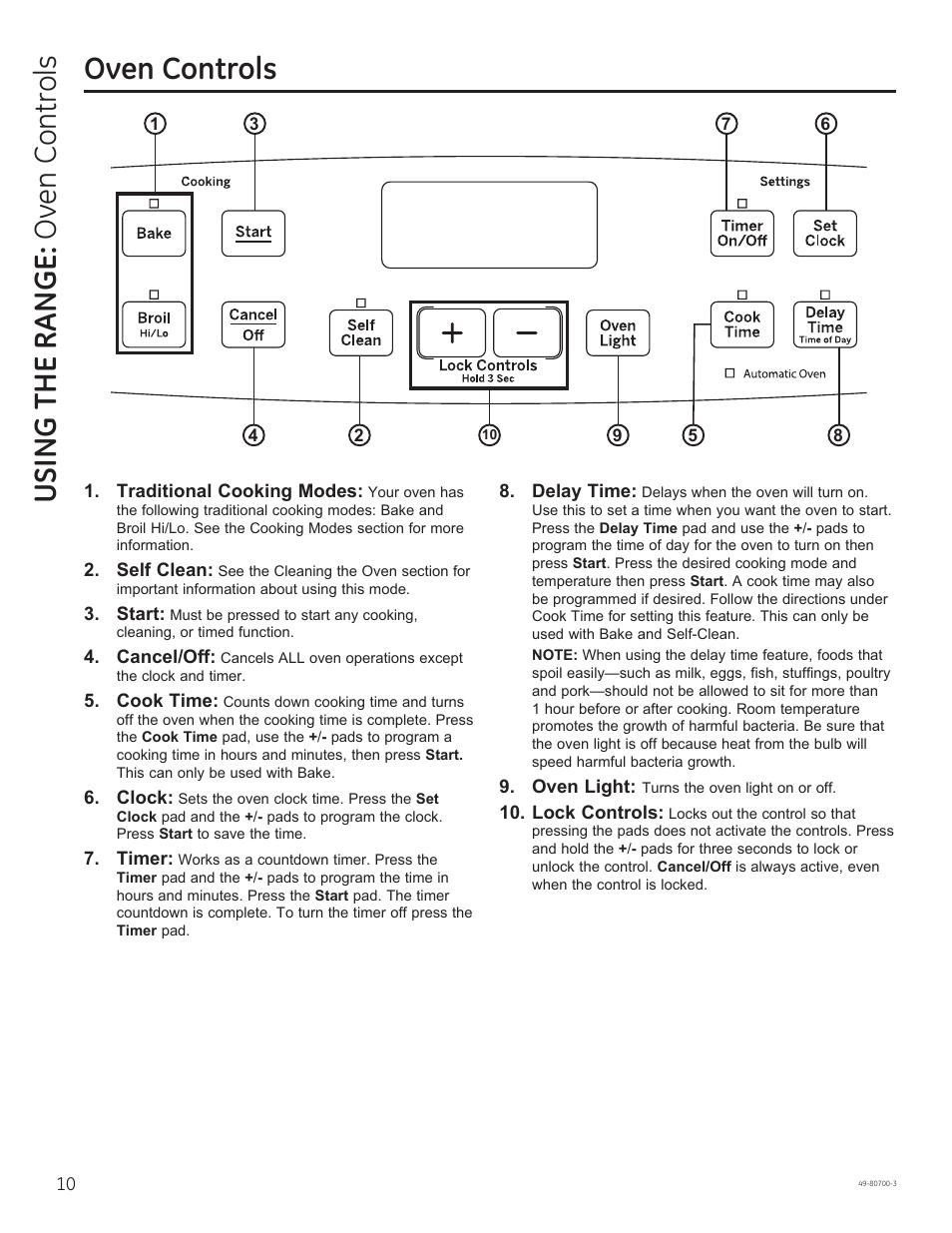 Oven controls using the range: o ven contr ols | GE JSS28DNBB User Manual | Page 10 / 48