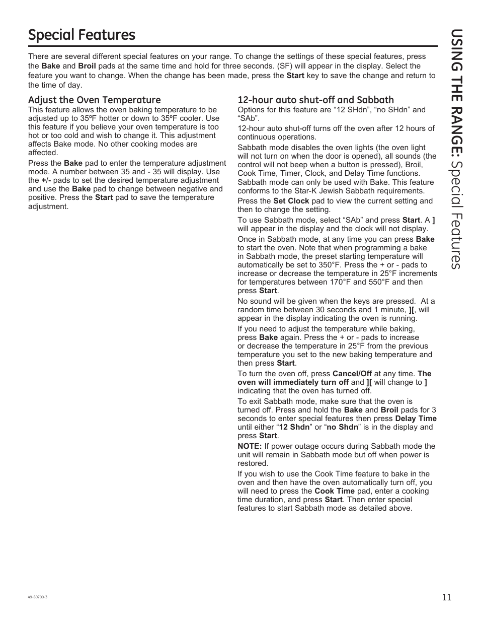 Adjust the oven temperature, Hour auto shut-off and sabbath | GE JSS28DNBB User Manual | Page 11 / 48