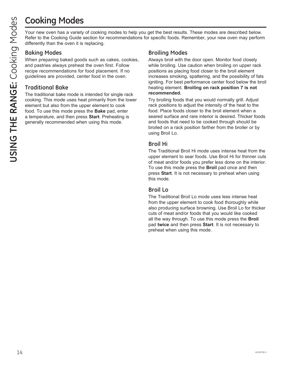 Using the range: cook ing modes, Cooking modes | GE JSS28DNBB User Manual | Page 14 / 48
