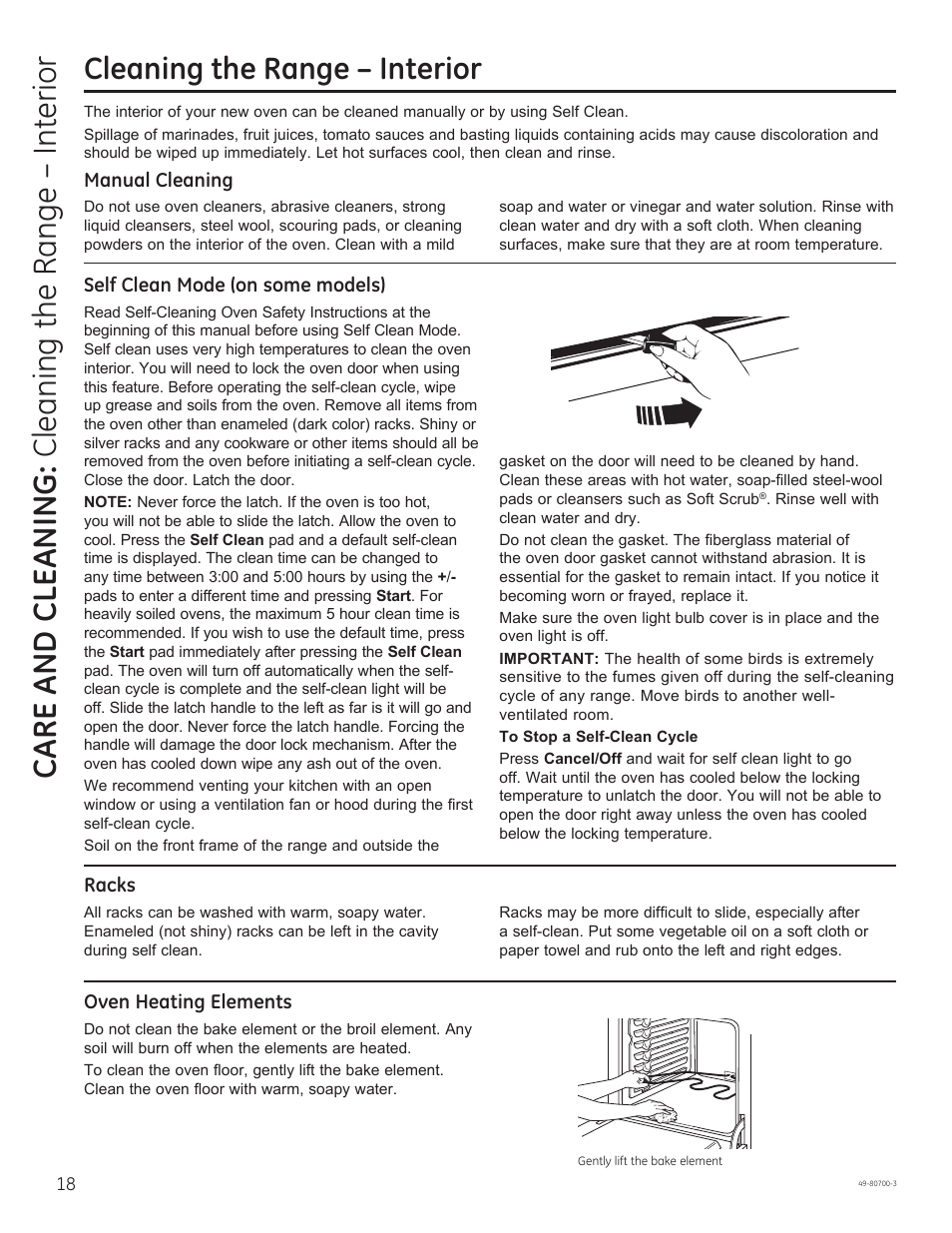 Care and cle aning: cleaning the range – interior, Cleaning the range – interior | GE JSS28DNBB User Manual | Page 18 / 48