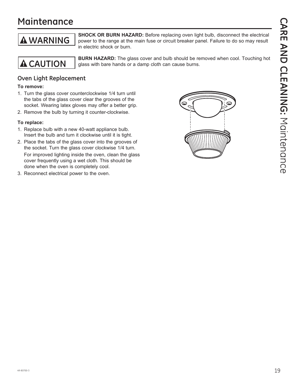 Care and cle aning: maintenance, Maintenance, Warning | Caution | GE JSS28DNBB User Manual | Page 19 / 48