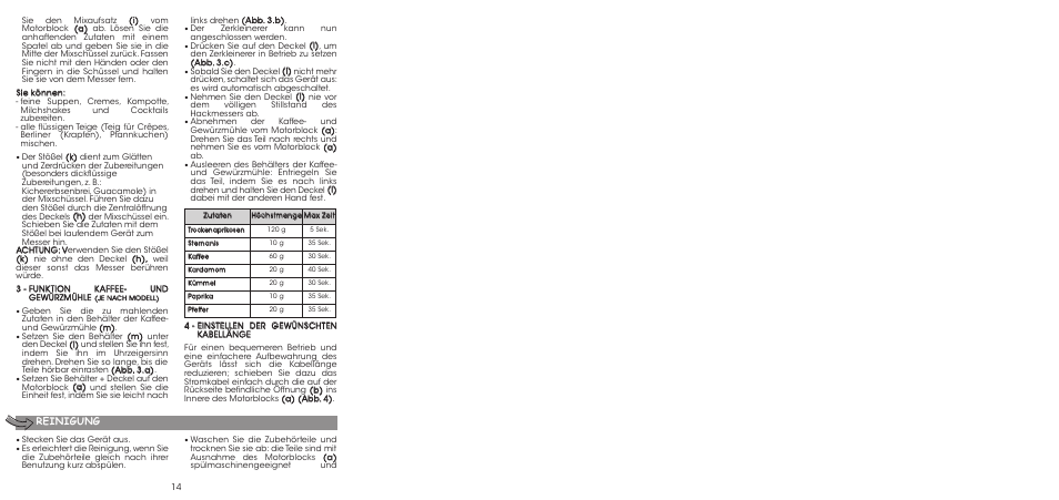 Reinigung | Moulinex LA MOULINETTE DP700G User Manual | Page 16 / 84