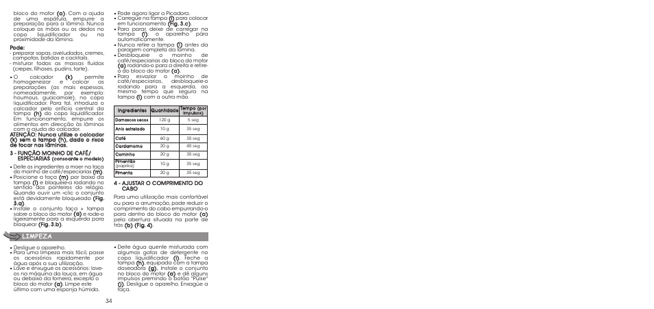 Limpeza | Moulinex LA MOULINETTE DP700G User Manual | Page 36 / 84