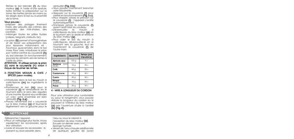 Nettoyage | Moulinex LA MOULINETTE DP700G User Manual | Page 6 / 84