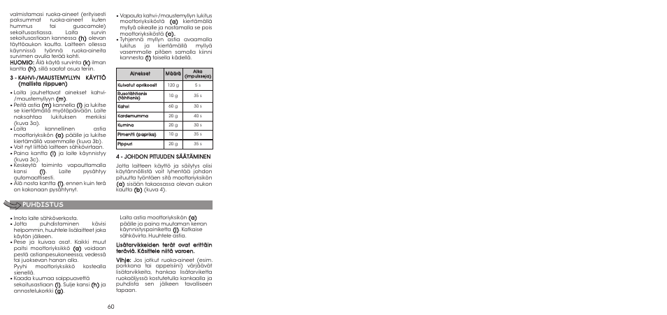Puhdistus | Moulinex LA MOULINETTE DP700G User Manual | Page 62 / 84