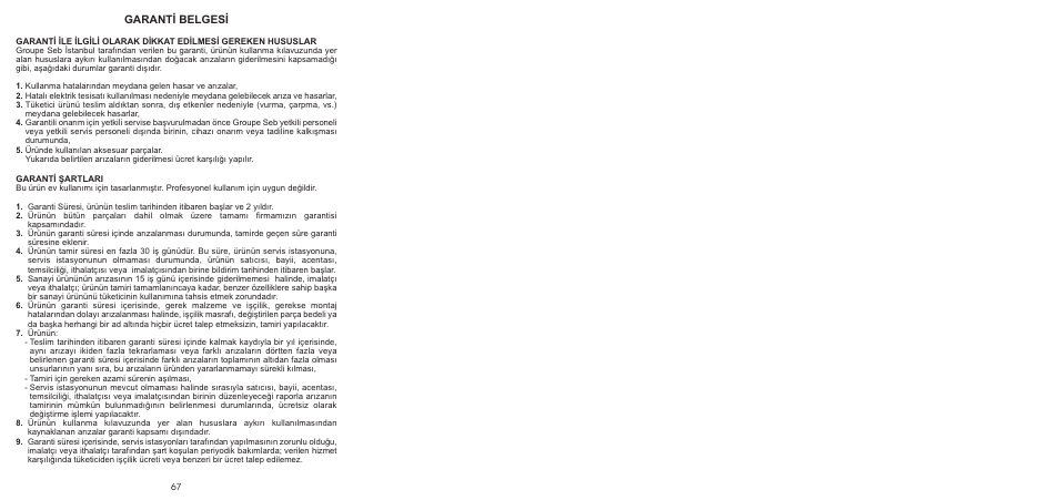 Garanti belgesi | Moulinex LA MOULINETTE DP700G User Manual | Page 69 / 84