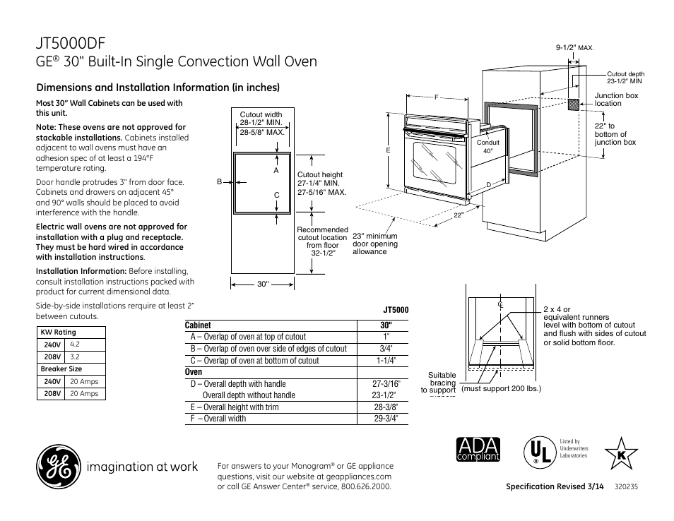 GE JT5000DFBB User Manual | 3 pages