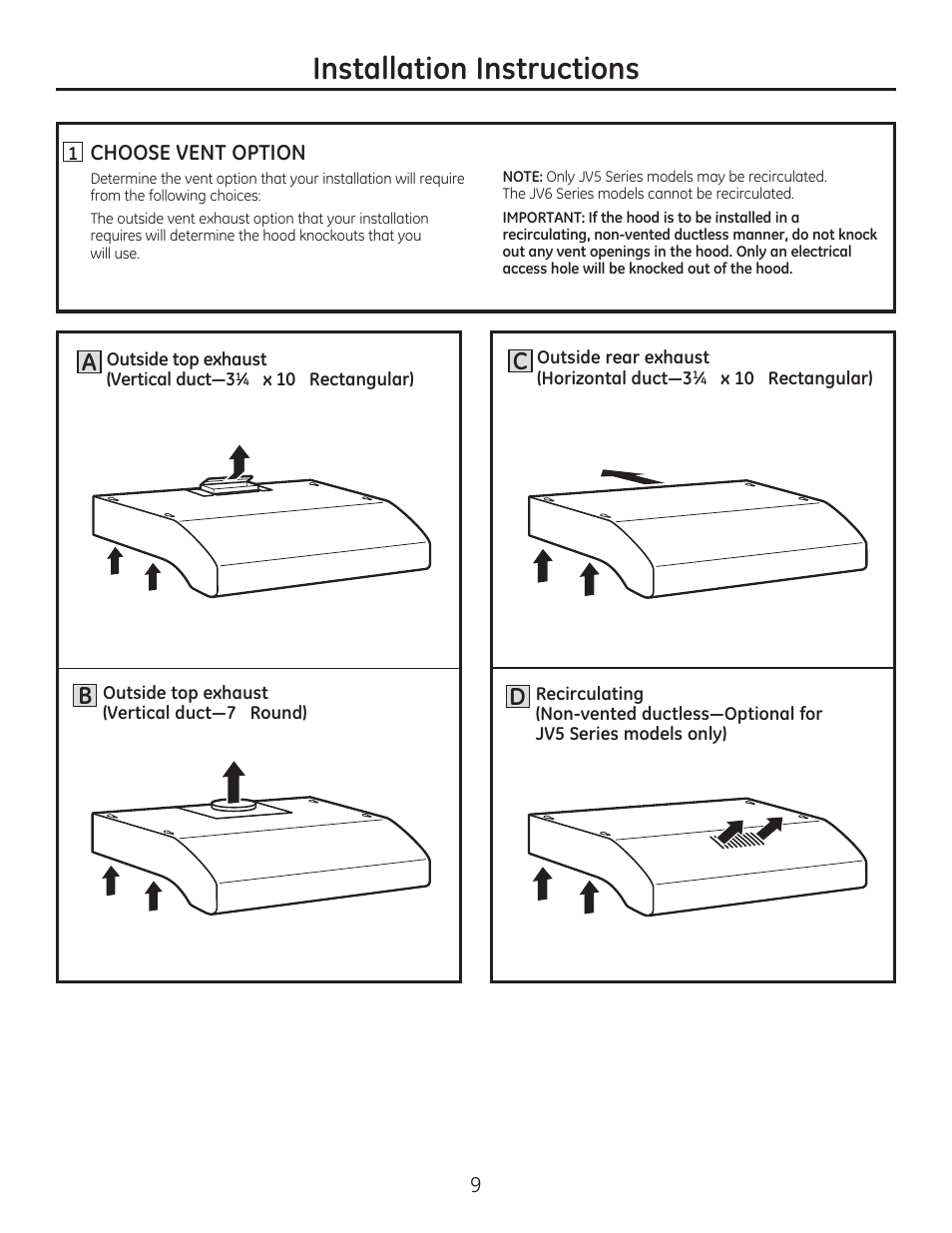 Installation instructions, Ac b | GE JV566HSS User Manual | Page 9 / 36