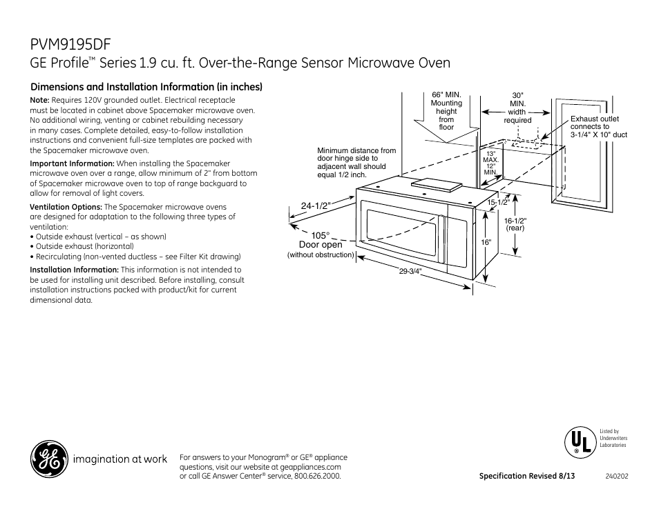 GE PVM9195DFCC User Manual | 3 pages