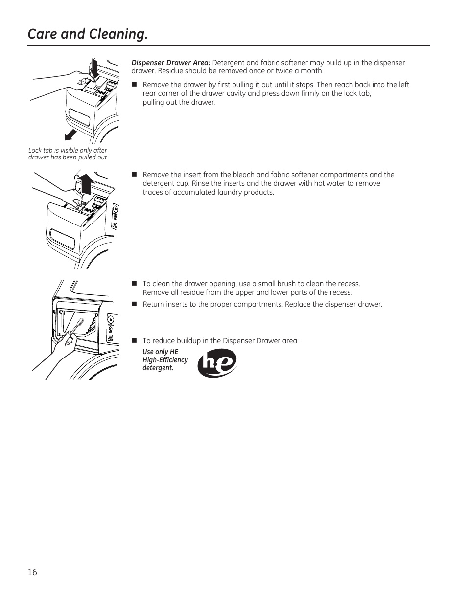 Care and cleaning | GE GFWS2605FRR User Manual | Page 16 / 64