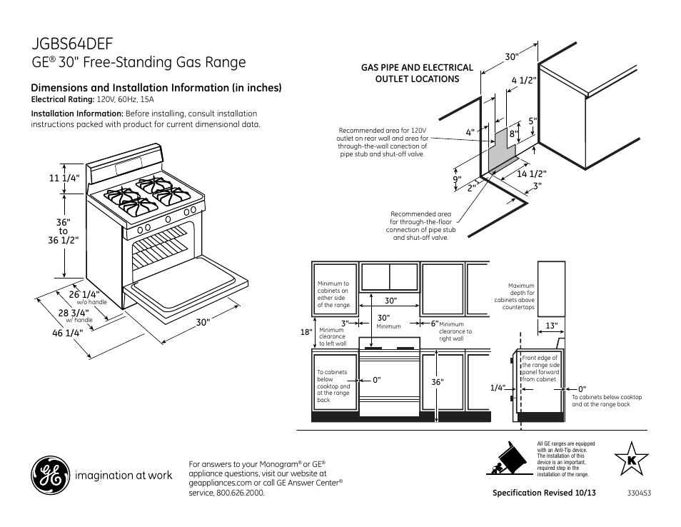 GE JGBS64DEFBB User Manual | 2 pages