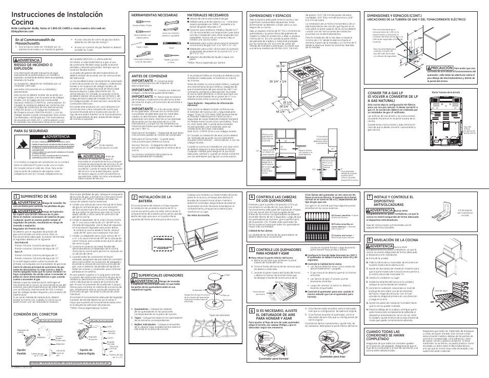 Instrucciones de instalación cocina | GE JGBS14PCFWW User Manual | Page 2 / 2