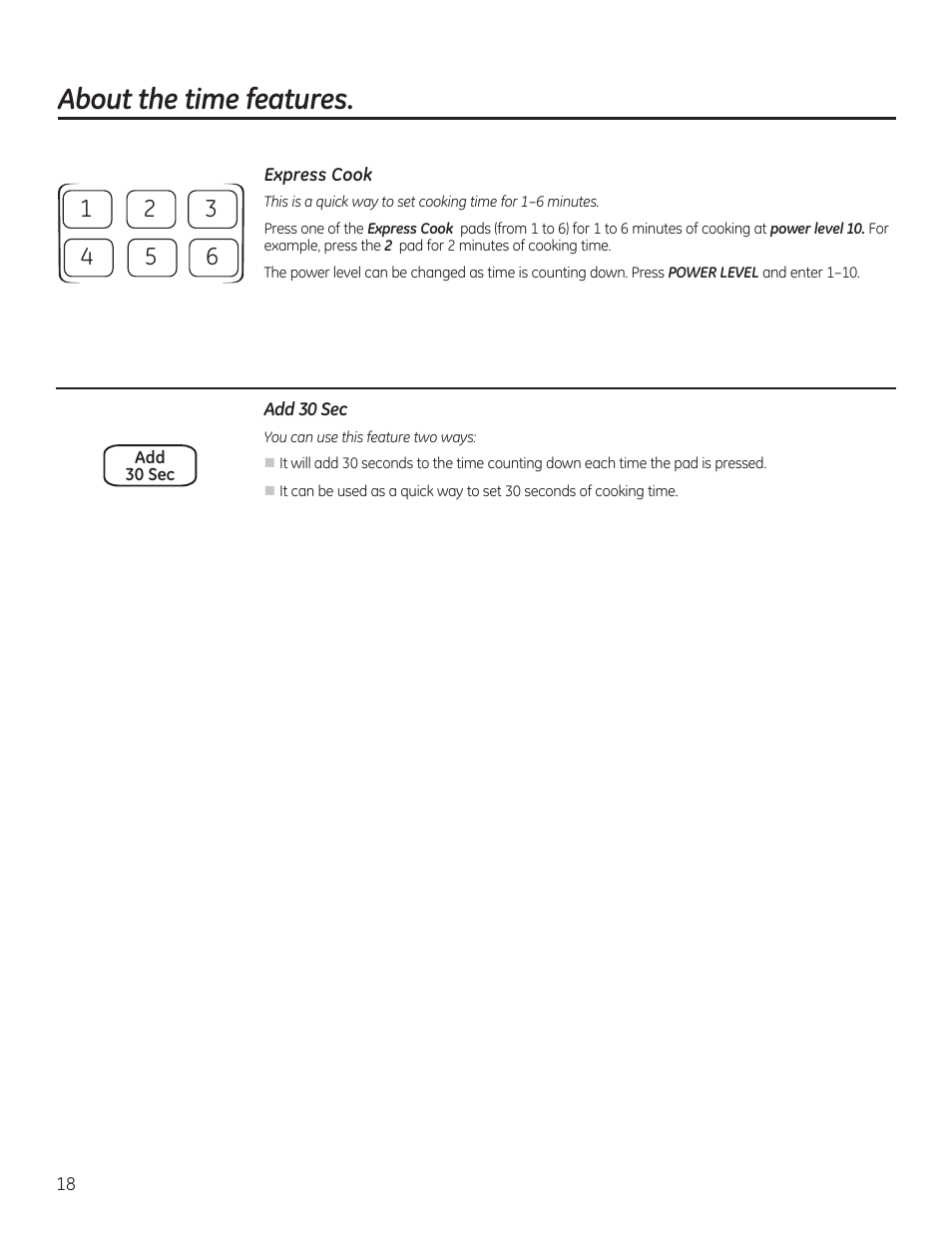 About the time features | GE JVM6172RFSS User Manual | Page 18 / 60