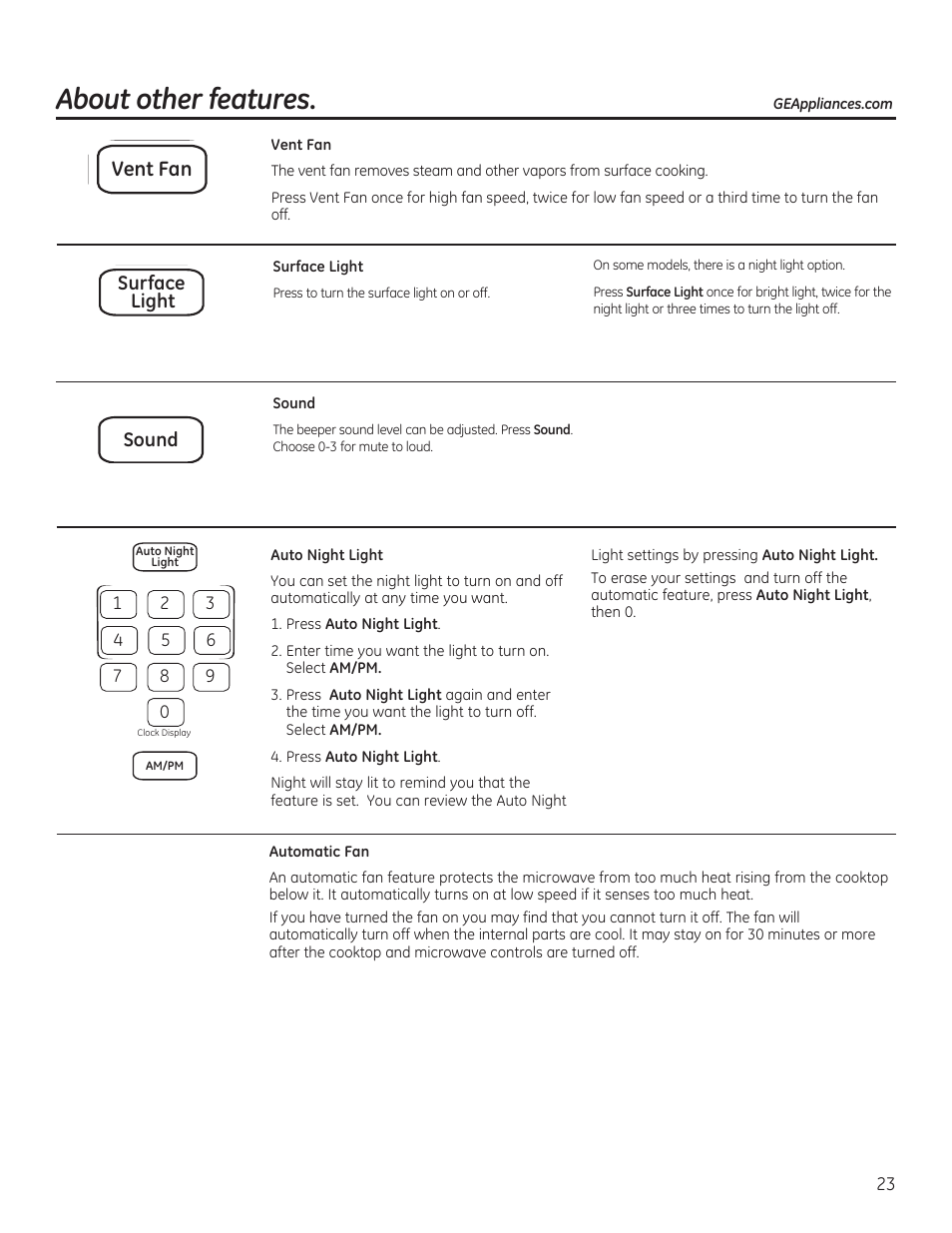 About other features | GE JVM6172RFSS User Manual | Page 23 / 60