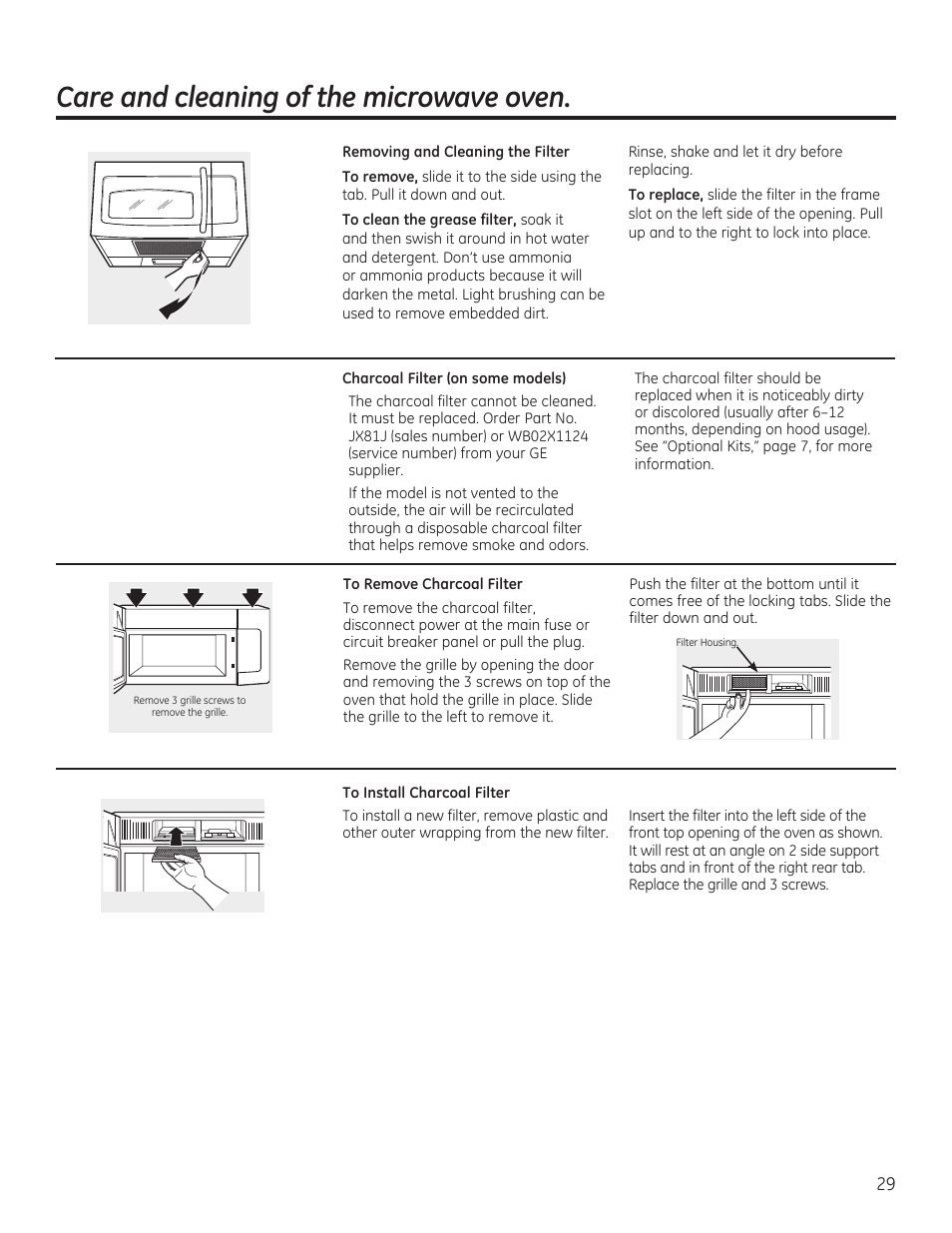 Care and cleaning of the microwave oven | GE JVM6172RFSS User Manual | Page 29 / 60