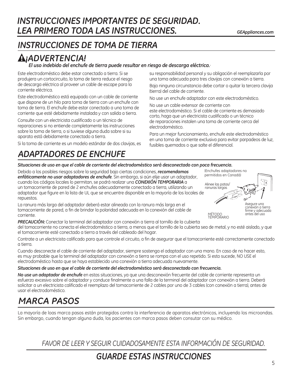 Advertencia, Guarde estas instrucciones, Marca pasos | GE JVM6172RFSS User Manual | Page 37 / 60