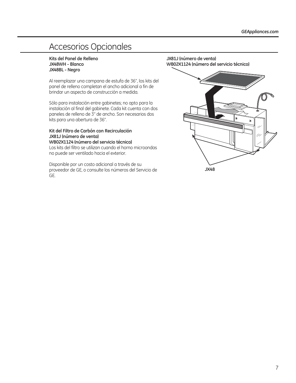 Accesorios opcionales | GE JVM6172RFSS User Manual | Page 39 / 60