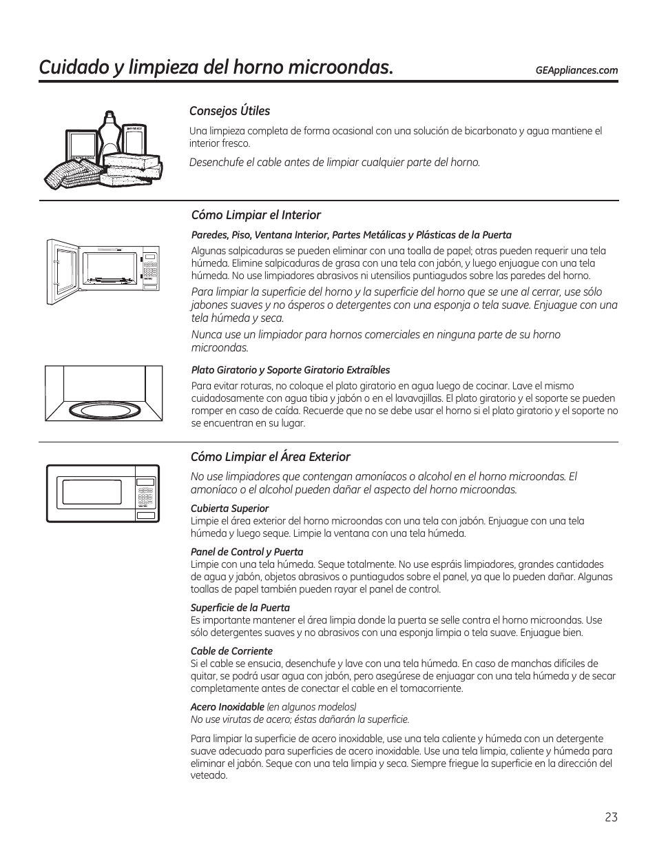 Cuidado y limpieza del horno microondas | GE JVM6172RFSS User Manual | Page 55 / 60