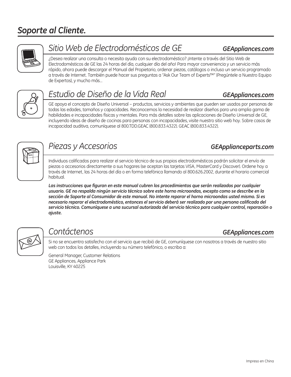 Estudio de diseño de la vida real, Piezas y accesorios, Contáctenos | GE JVM6172RFSS User Manual | Page 60 / 60