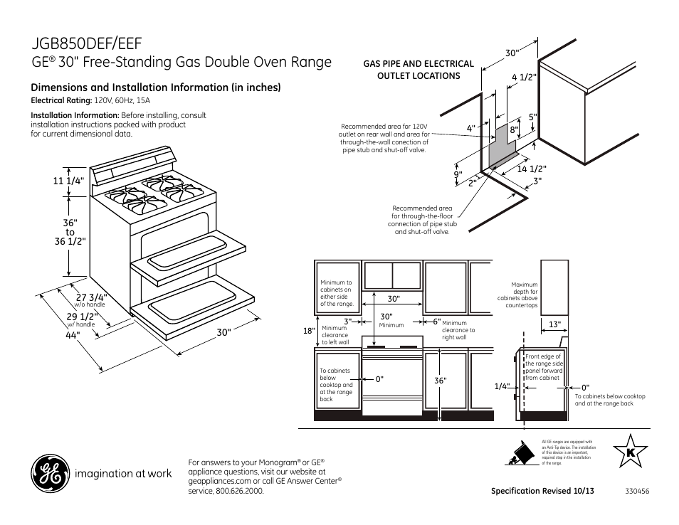 GE JGB850DEFWW User Manual | 2 pages