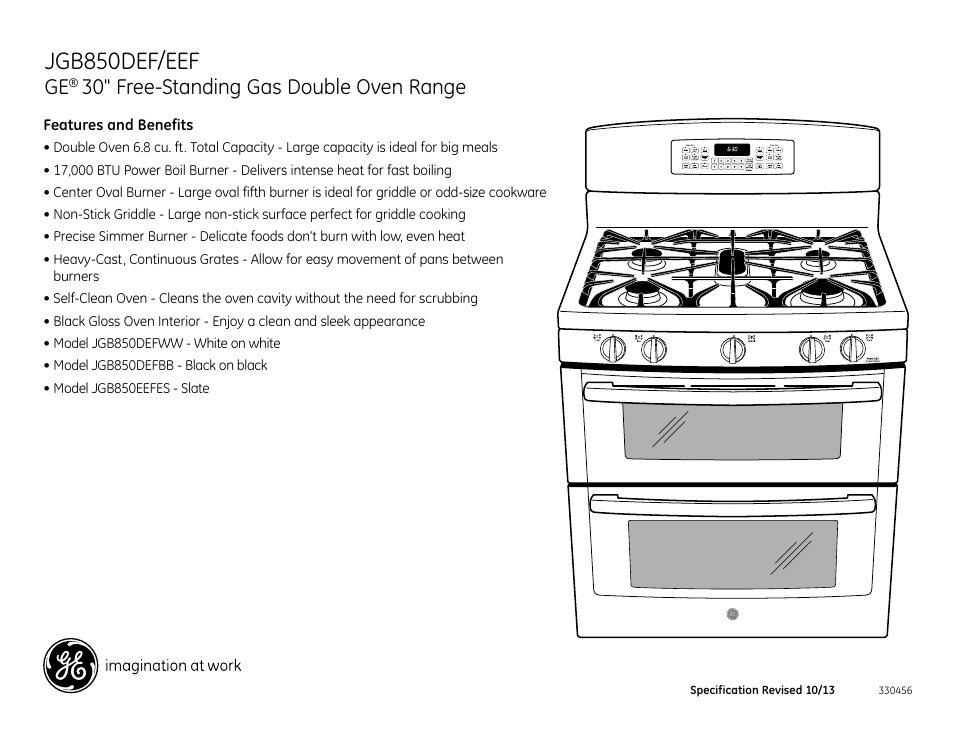 Jgb850def/eef, 30" free-standing gas double oven range | GE JGB850DEFWW User Manual | Page 2 / 2