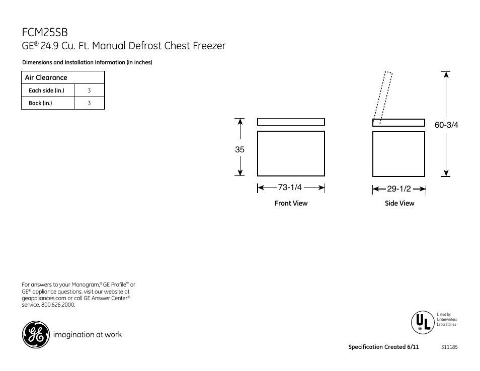 GE FCM25SBWW User Manual | 2 pages