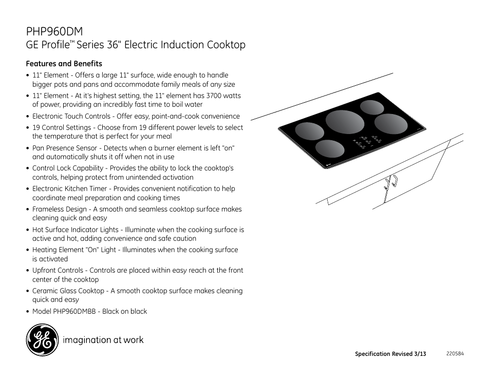 Ge profile, Series 36" electric induction cooktop | GE PHP960DMBB User Manual | Page 2 / 2