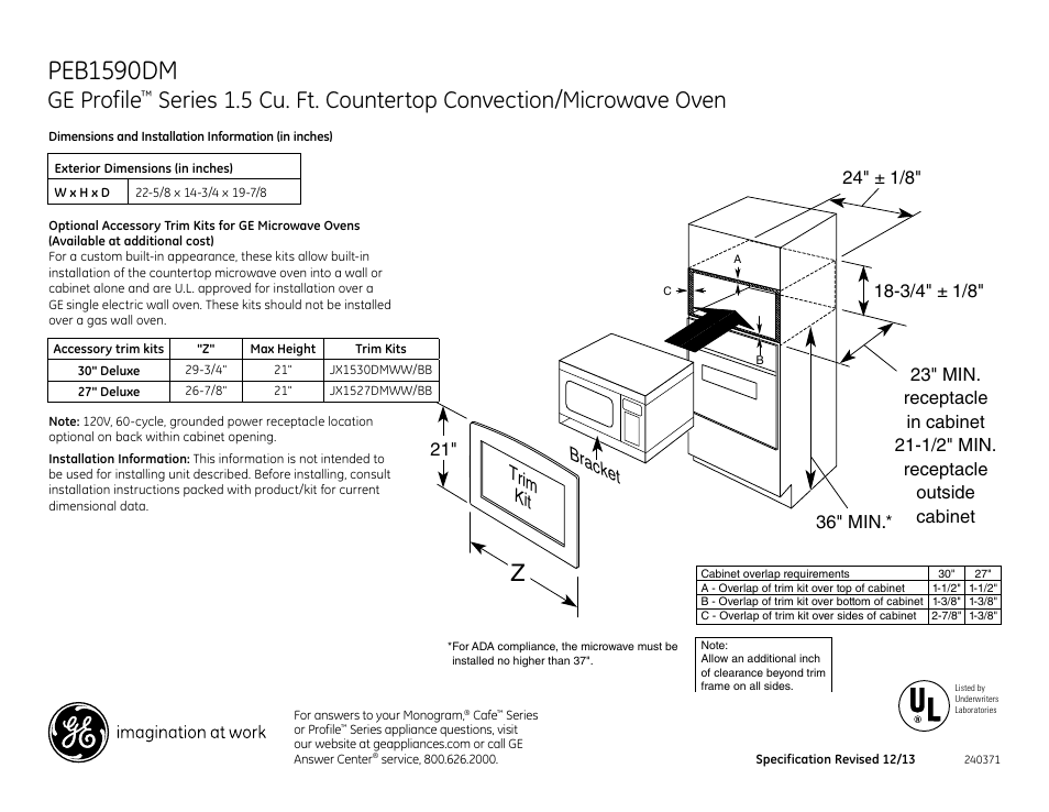 GE PEB1590DMBB User Manual | 2 pages