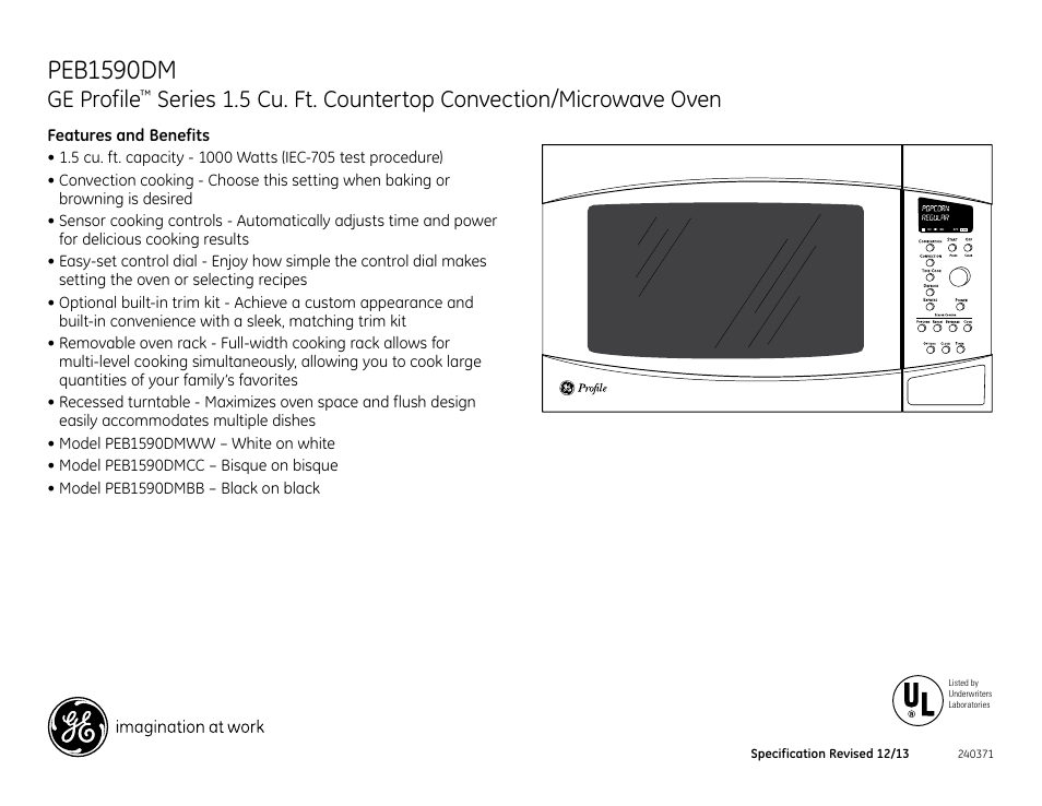 Peb1590dm, Ge profile | GE PEB1590DMBB User Manual | Page 2 / 2