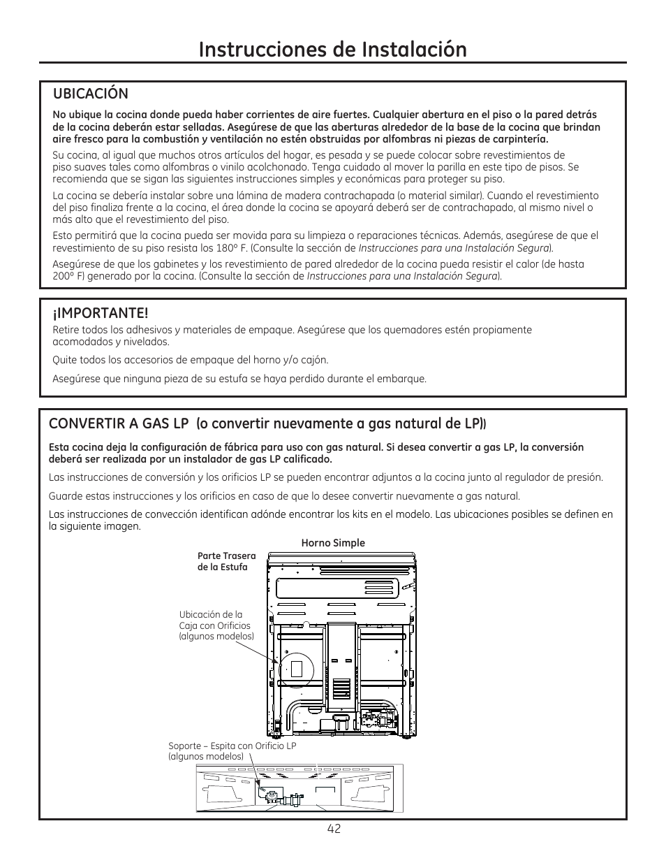 Ubicacion, Importante, Instrucciones de instalación | GE C2S985SETSS User Manual | Page 102 / 120