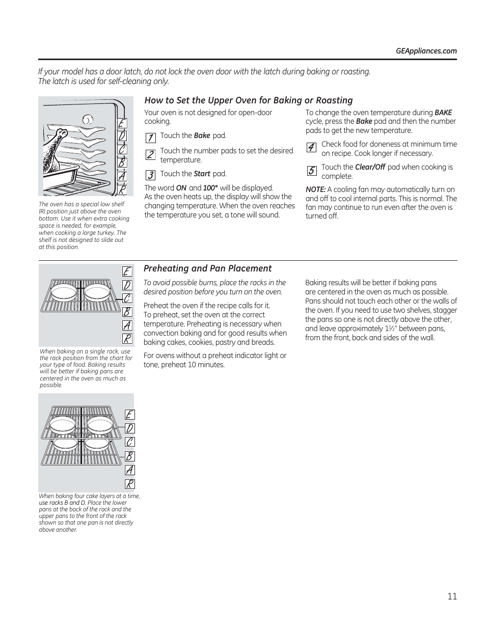 Or roasting, Preheating and pan placement | GE C2S985SETSS User Manual | Page 11 / 120
