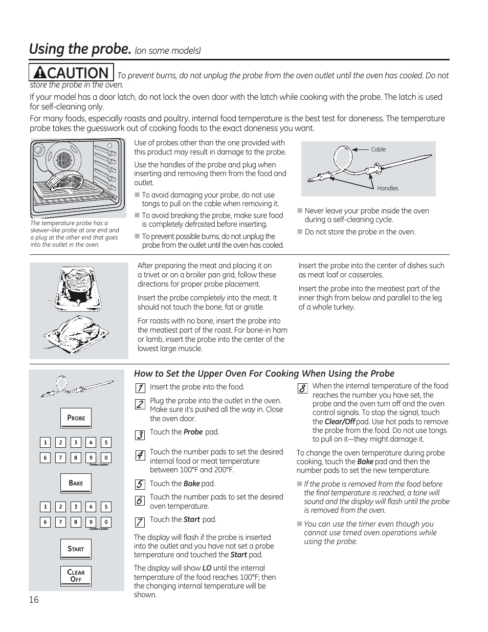И и и и и, Н ш и н и, И 0 и и ш | Using the probe, Acaution | GE C2S985SETSS User Manual | Page 16 / 120