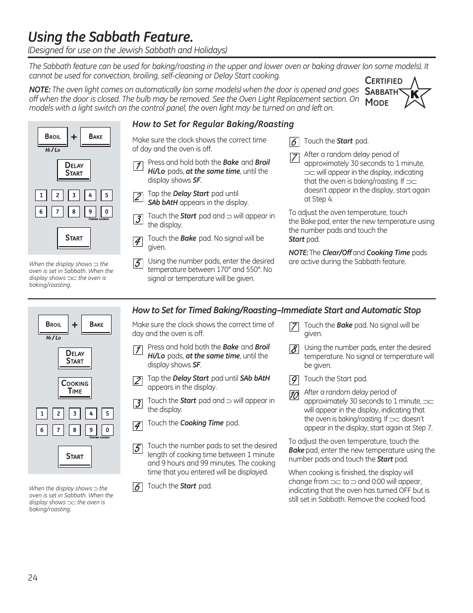 Using the sabbath feature, How to set for regular baking/roasting, И 0 и и и \i | И 0 и и и | GE C2S985SETSS User Manual | Page 24 / 120