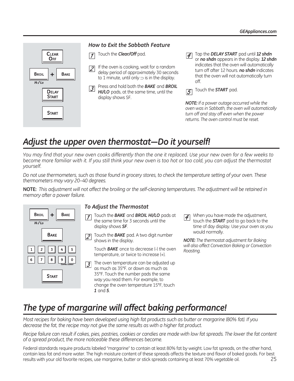 How to exit the sabbath feature, Adjust the upper oven thermostat—do it yourself, To adjust the thermostat | GE C2S985SETSS User Manual | Page 25 / 120