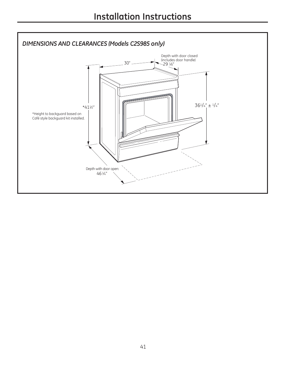 Installation instructions | GE C2S985SETSS User Manual | Page 41 / 120